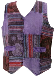 Guru-Shop Strickjacke Goaweste Psytrance Patchwork Herren Weste lila