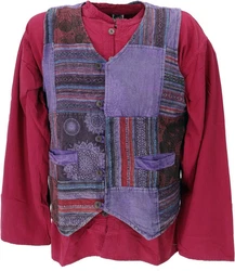 Guru-Shop Strickjacke Goaweste Psytrance Patchwork Herren Weste lila