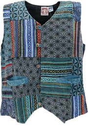 Strickjacke Goaweste, Psytrance Patchwork Herren Weste - blau alternative Bekleidung