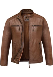 Amaci&Sons Lederjacke CICERO Herren Biker Zipper Jacke Braun/Dunkelbraun