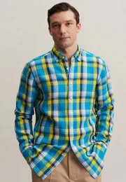 Businesshemd Regular Regular Langarm Button-Down-Kragen Karo