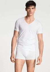 Calida Cotton Code V-Shirt Creme/Weiß/Grau