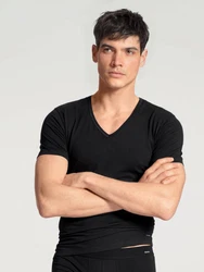 Calida Cotton Code V-Shirt Schwarz/Dunkelgrau