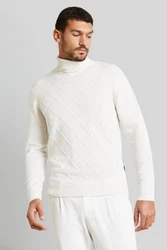 bugatti Rollkragenpullover Khaki/Creme/Beige/Weiß/Braun