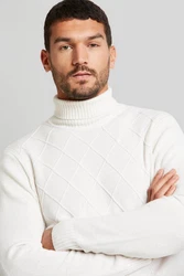 bugatti Rollkragenpullover Khaki/Creme/Beige/Weiß/Braun