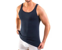 HERMKO Achselhemd Tank Top Herren 3000 Dunkelblau/Hellblau/Blau
