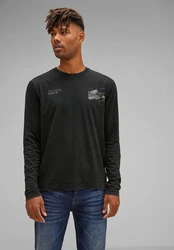 STREET ONE MEN T-Shirt mit Rundhalsausschnitt Schwarz/Dunkelgrau