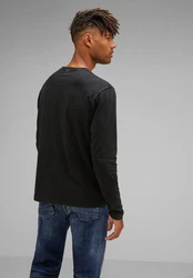 STREET ONE MEN T-Shirt mit Rundhalsausschnitt Schwarz/Dunkelgrau