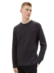 TOM TAILOR Denim Strickpullover STRUCTURED DOUBLELAYER Schwarz/Dunkelgrau/Grau/Grün