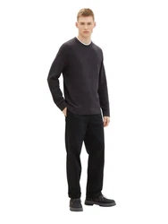 TOM TAILOR Denim Strickpullover STRUCTURED DOUBLELAYER Schwarz/Dunkelgrau/Grau/Grün