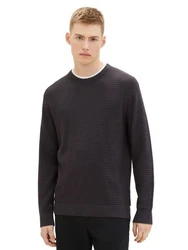 TOM TAILOR Denim Strickpullover STRUCTURED DOUBLELAYER Schwarz/Dunkelgrau/Grau/Grün