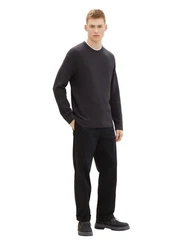 TOM TAILOR Denim Strickpullover STRUCTURED DOUBLELAYER Schwarz/Dunkelgrau/Grau/Grün