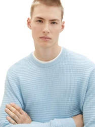 TOM TAILOR Denim Strickpullover STRUCTURED DOUBLELAYER Hellblau/Blau
