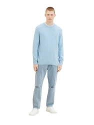 TOM TAILOR Denim Strickpullover STRUCTURED DOUBLELAYER Hellblau/Blau
