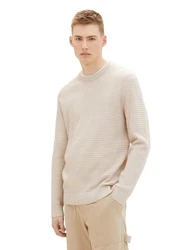 TOM TAILOR Denim Strickpullover STRUCTURED DOUBLELAYER Beige/Khaki