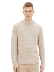 TOM TAILOR Denim Strickpullover STRUCTURED DOUBLELAYER Beige/Khaki