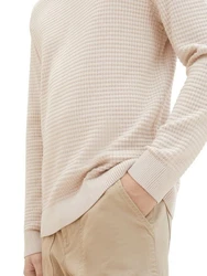 TOM TAILOR Denim Strickpullover STRUCTURED DOUBLELAYER Beige/Khaki