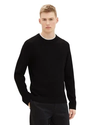TOM TAILOR Denim Strickpullover STRUCTURED DOUBLELAYER Schwarz/Weiß