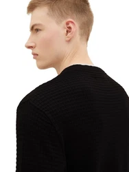 TOM TAILOR Denim Strickpullover STRUCTURED DOUBLELAYER Schwarz/Weiß
