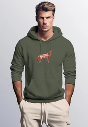 Neverless Hoodie Herren Wolf Polygon Print Dunkelgrün/Braun