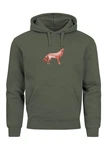Neverless Hoodie Herren Wolf Polygon Print Dunkelgrün/Braun