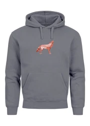 Neverless Hoodie Herren Wolf Polygon Print Grau/Hellgrau/Dunkelgrau/Rosa