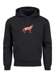 Neverless Hoodie Herren Wolf Polygon Print Schwarz/Grau/Dunkelgrau/Beige