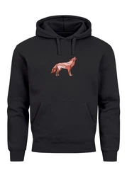 Neverless Hoodie Herren Wolf Polygon Print Schwarz/Grau/Dunkelgrau/Beige