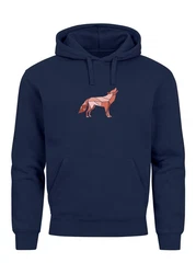 Neverless Hoodie Herren Wolf Polygon Print Dunkelblau/Blau/Türkis/Grau/Hellblau/Beige