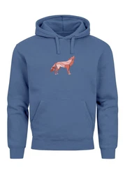 Neverless Hoodie Herren Wolf Polygon Print Hellblau/Blau/Türkis