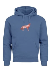 Neverless Hoodie Herren Wolf Polygon Print Hellblau/Blau/Türkis