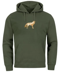 Neverless Hoodie Herren Polygon Wolf Geometrie Motiv Dunkelgrün/Braun