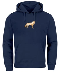 Neverless Hoodie Herren Polygon Wolf Geometrie Motiv Blau/Dunkelblau