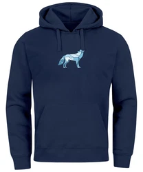 Neverless Hoodie Herren Geometrie Polygon Tiere Print Motiv Blau/Dunkelblau