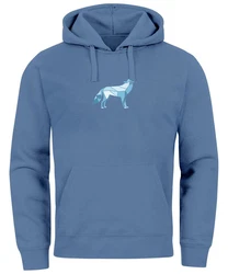 Neverless Hoodie Herren Geometrie Polygon Tiere Print Motiv Blau/Hellblau