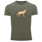 Neverless Print-Shirt Herren Vintage Shirt Aufdruck Wolf Polygon Geometrie Outdoor Dunkelgrün/Braun