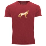 Neverless Print-Shirt Herren Vintage Shirt Aufdruck Wolf Polygon Geometrie Outdoor Dunkelrot/Bordeaux/Rot