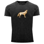 Neverless Print-Shirt Herren Vintage Shirt Aufdruck Wolf Polygon Geometrie Outdoor Dunkelgrau/Braun/Grau