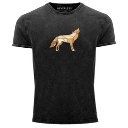Print-Shirt Herren Vintage Shirt Aufdruck Wolf Polygon Print Geometrie Outdoor mit Print