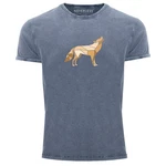 Neverless Print-Shirt Herren Vintage Shirt Aufdruck Wolf Polygon Geometrie Outdoor Blau/Grau