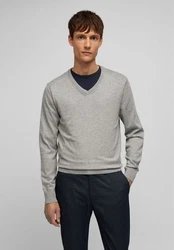 HECHTER PARIS V-Ausschnitt Pullover Grau/Hellgrau/Khaki
