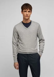 HECHTER PARIS V-Ausschnitt Pullover Grau/Hellgrau/Khaki