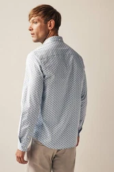 Next Langarmhemd Bedrucktes Oxford-Langarmhemd mit Stretch Grau/Blau/Hellblau/Dunkelblau