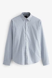 Next Langarmhemd Bedrucktes Oxford-Langarmhemd mit Stretch Grau/Blau/Hellblau/Dunkelblau