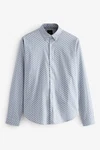 Next Langarmhemd Bedrucktes Oxford-Langarmhemd mit Stretch Grau/Blau/Hellblau/Dunkelblau
