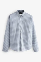 Next Langarmhemd Bedrucktes Oxford-Langarmhemd mit Stretch Grau/Blau/Hellblau/Dunkelblau
