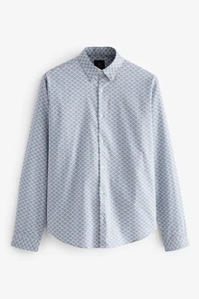 Next Langarmhemd Bedrucktes Oxford-Langarmhemd mit Stretch