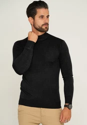 behype Rollkragenpullover BHFLORO Schwarz/Rot