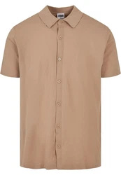 URBAN CLASSICS Langarmhemd Knitted Shirt Braun/Beige/Khaki