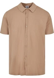 URBAN CLASSICS Langarmhemd Knitted Shirt Braun/Beige/Khaki